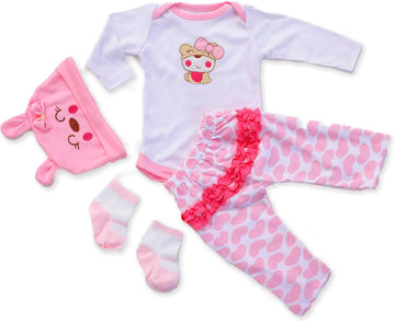 Scnbom Reborn Baby Dolls Girl Clothes For 17-24Inch Outfits Accesories (Pink Bear 4Pcs Set)