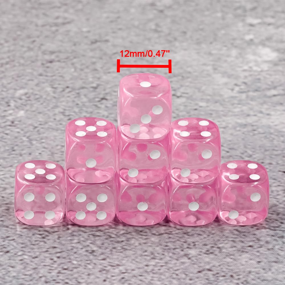 36 of Pack 12MM 6 Sided MINI Dice Set,Translucent Colors Game Dice Set, 6 Sided Standard Colored Dices for Tenzi, Farkle, Yahtze