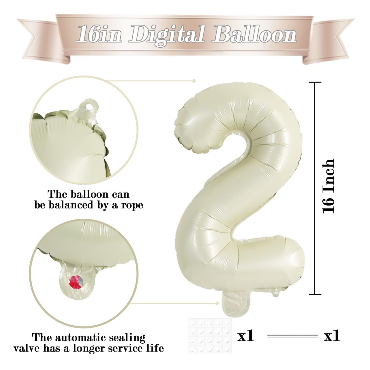 TONIFUL Number Balloons 16 Inch Cream White 0-9 Number Mylar Foil Balloons 10 Pcs Custom Digital Balloons for Birthday Party Eng