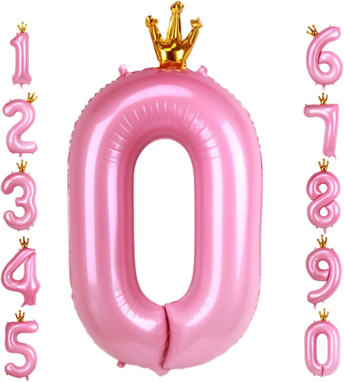 40 Inch Crown Pink Number 0 Balloon, Big Conjoined Baby Pink Foil Mylar Helium Digit 0 Balloon For Girl Birthday Party Decoratio