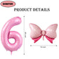 40 Inch Number 6 Balloon With Bow Pink Happy Birthday Jumbo Number Balloon For Girls Daughter Birthday Decorations Party Supplie