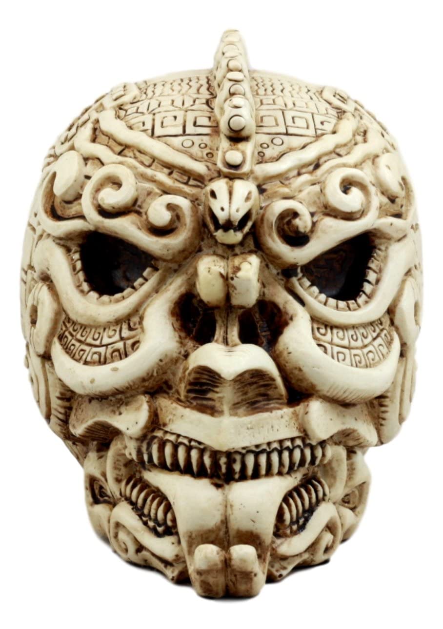 Ebros Gift Aztec Quetzalcoatl Snake Cranium Skull Statue Halloween Skeleton Head Figurine
