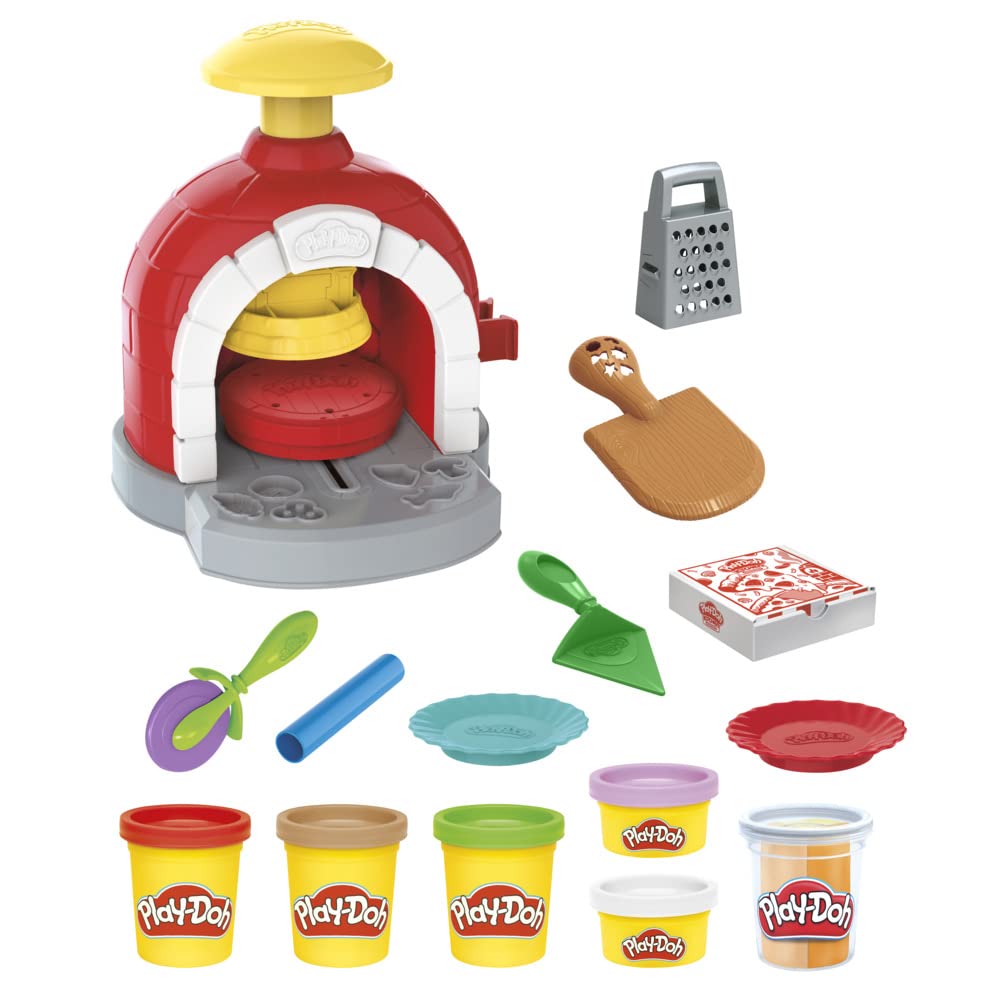 Play-Doh Kitchen Creations Pizza Oven Playset, Play Food Toy for Kids 3 Years and Up, 6 Cans of Modeling Compound, 8 Accessories