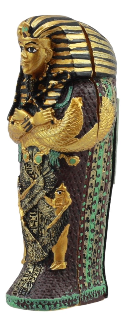 Gifts & Decor Ebros Egyptian King Tutankhamun Pharaoh Sarcophagus Coffin With Mummy Figurine Set 4' Long Egyptian Pharaoh Tombstone Historical Sculpture