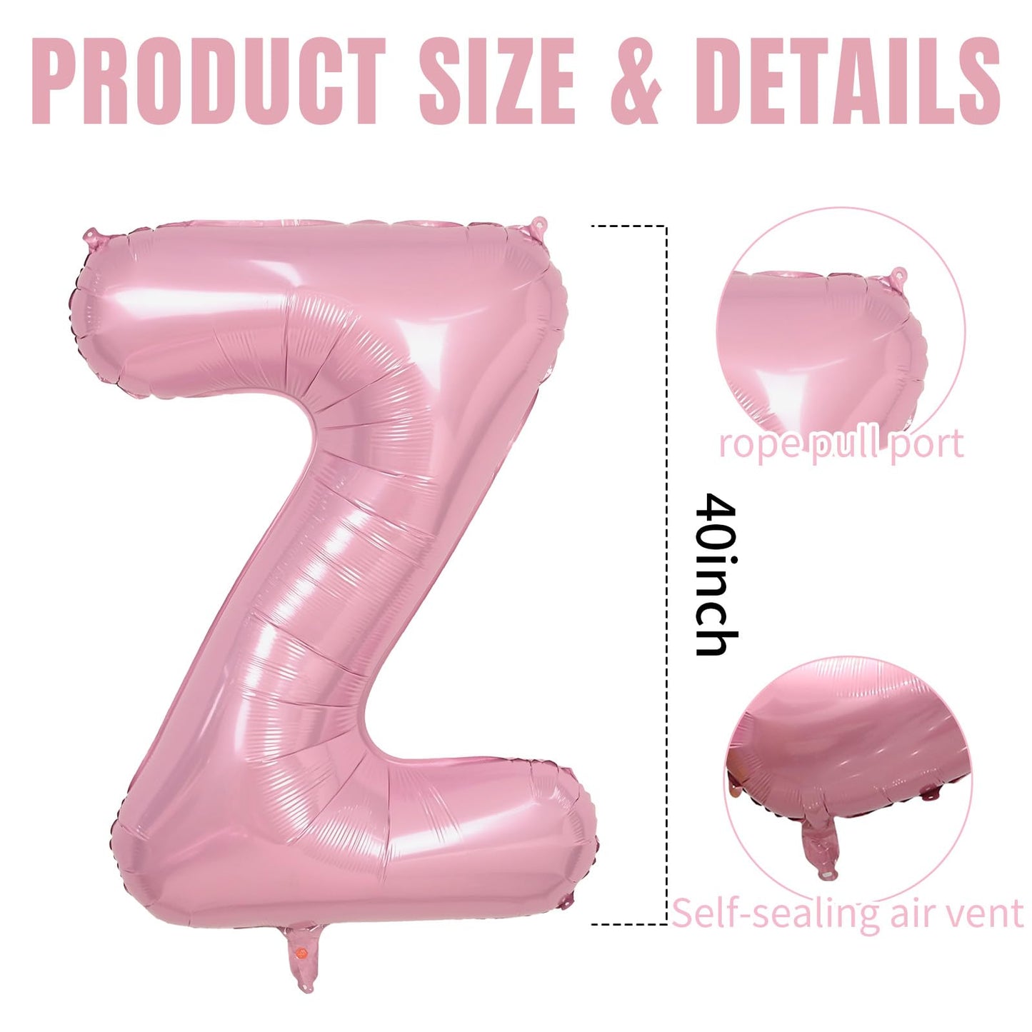 40 Inch Pink Letter Balloons, Large Z Letter Balloons Foil Helium Balloon, Foil Big Single Alphabet Z Balloon, Pink Letters for