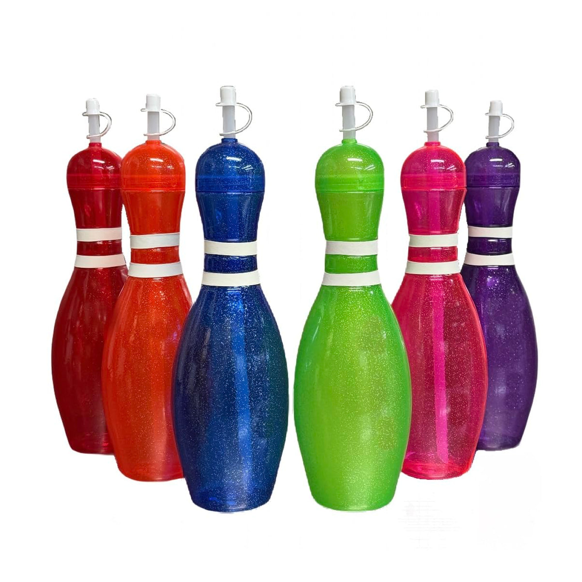 Large Bowling Pin Water Bottles Assorted Colors  6 Pack