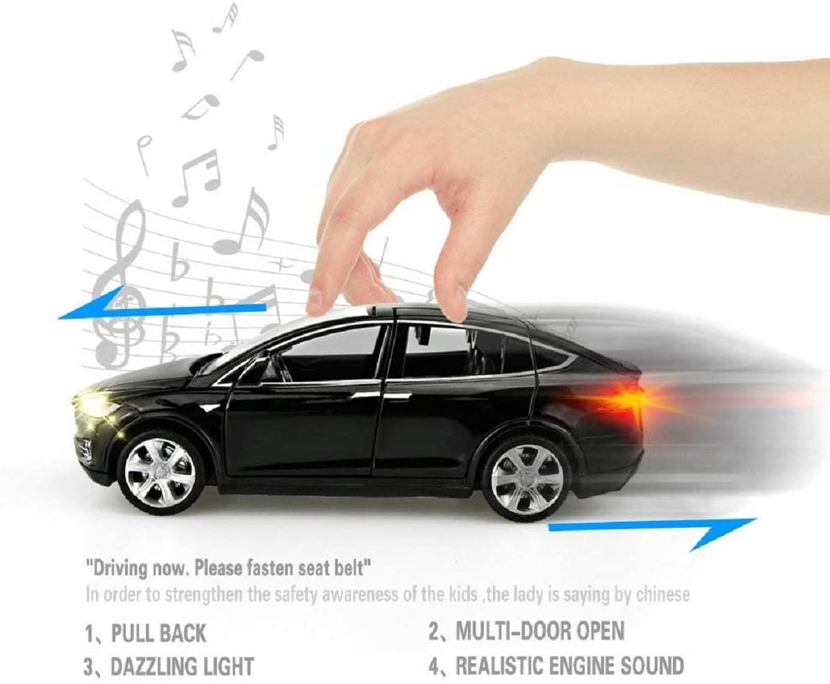 Gidoyi Toy Car Model X, Pull Back Car Toys Alloy Vehicles With Lights And Sound 1:32 Scale Model Car (Black)