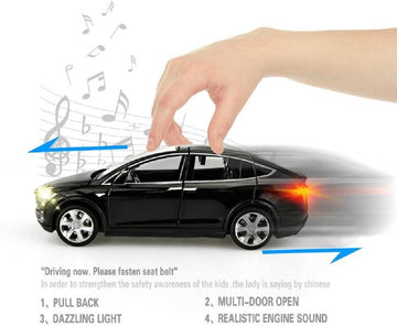 Gidoyi Toy Car Model X, Pull Back Car Toys Alloy Vehicles With Lights And Sound 1:32 Scale Model Car (Black)