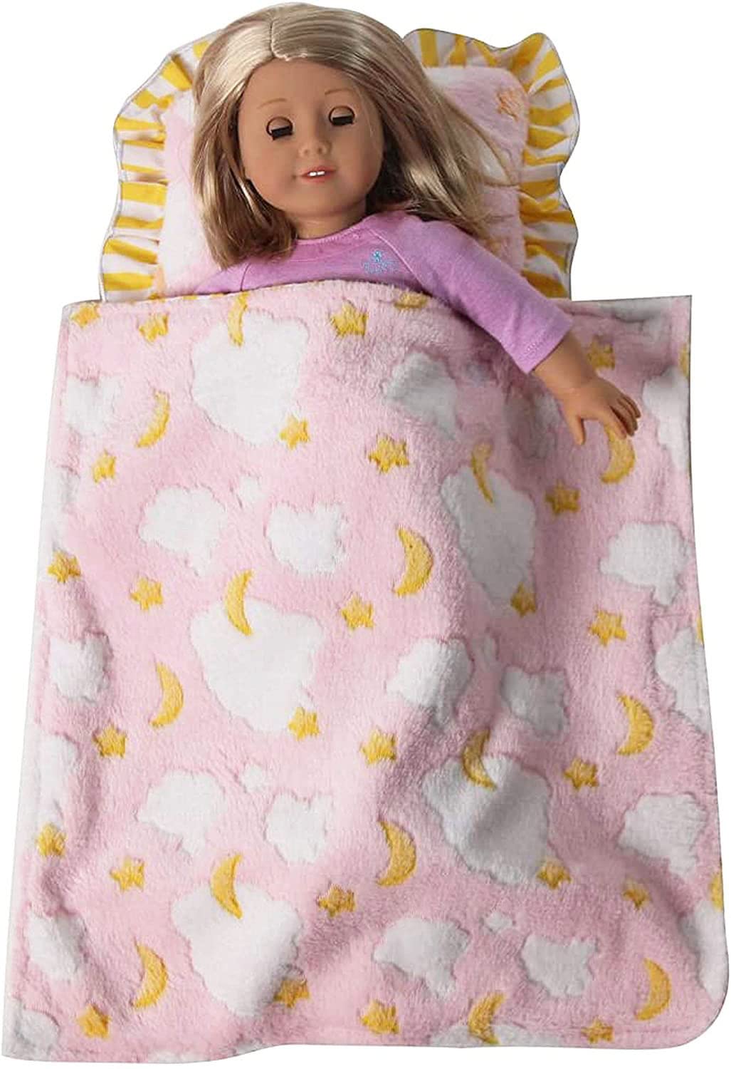 Baby Whitney Pink Clouds Doll Blanket & Pillow - Cotton, Pink, Model 79960