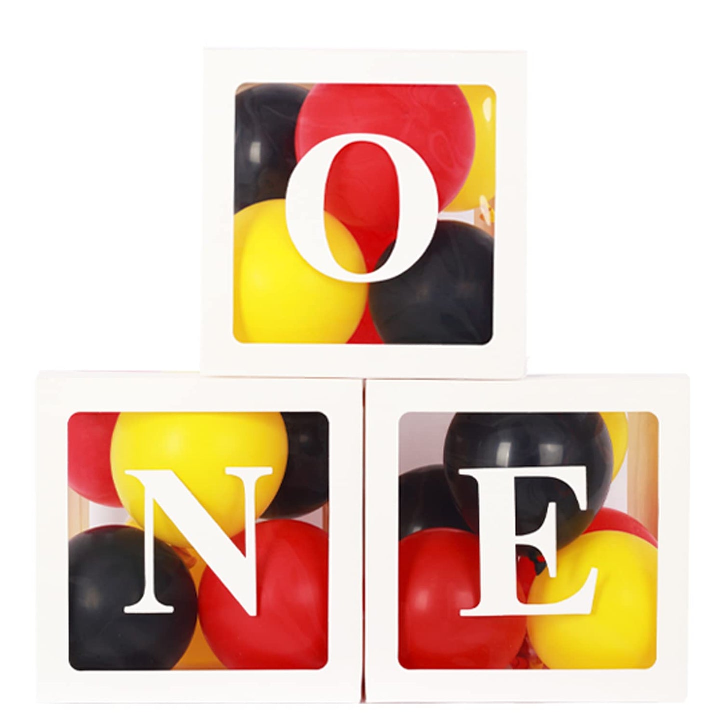 First Birthday Decorations For Boy Girls, One Balloon Boxes With Red Yellow And Black Balloons, One Blocks For Cartoon Mouse Rac