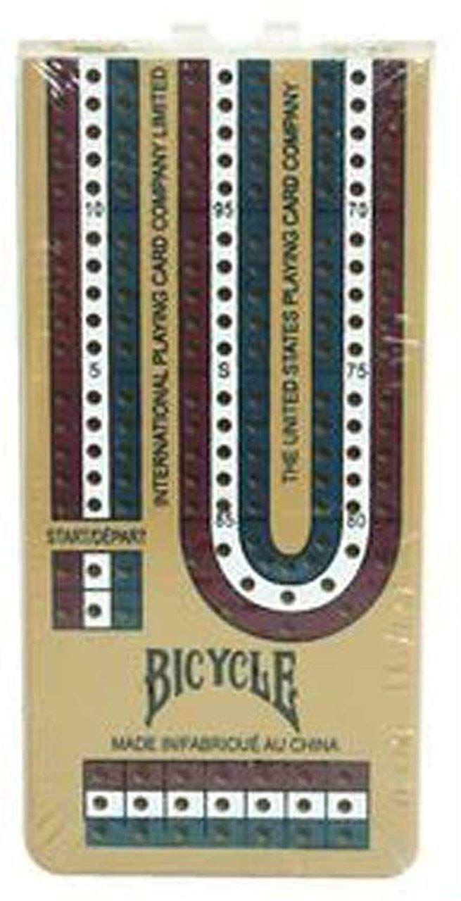 Cribbage Bicycle Folding Cribbage Board 12" - Multi-color, 3 Track, Plastic, Model 5022 with Pegs & Instructions