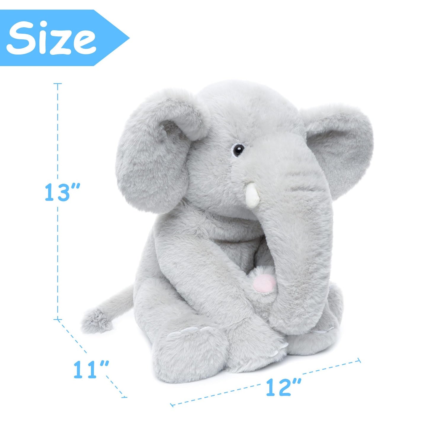 Weigedu 13' Gray Elephant Stuffed Animal - Plush Toy For Boys, Girls, Kids, Baby Shower, Bedtime, Birthday