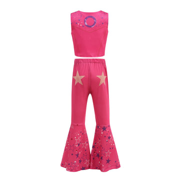 Addacos Cowgirl Costume For Girls Halloween Dress Up From Doll Movie With Accessories(Rose, 150 (10-11T))