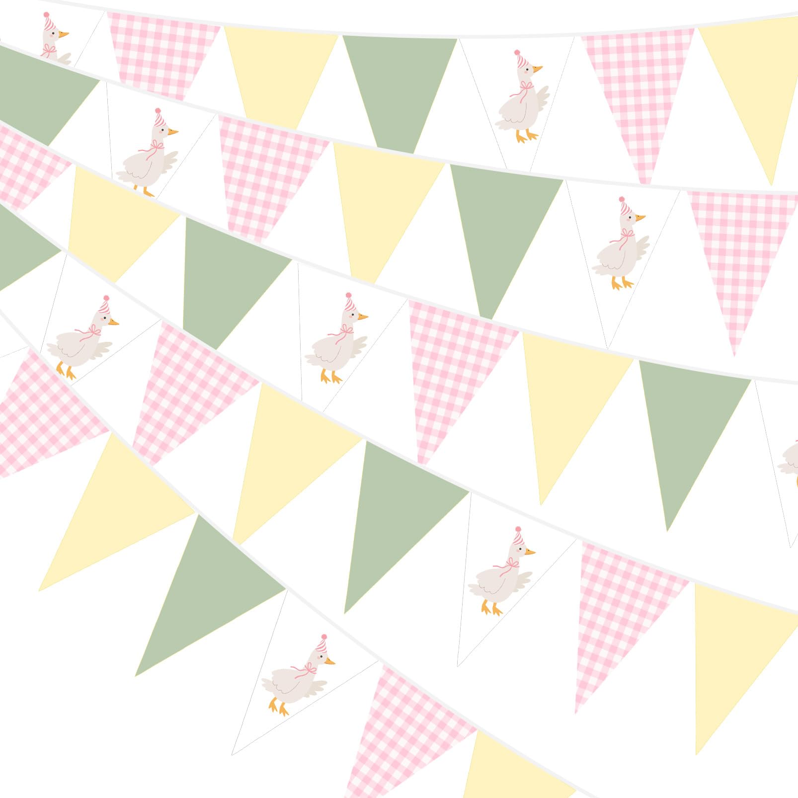 Pasimy 5 Pcs Silly Goose Birthday Party Decorations Pink Green Yellow Gingham Print Pennant Banners Funny Geese Triangle Bunting