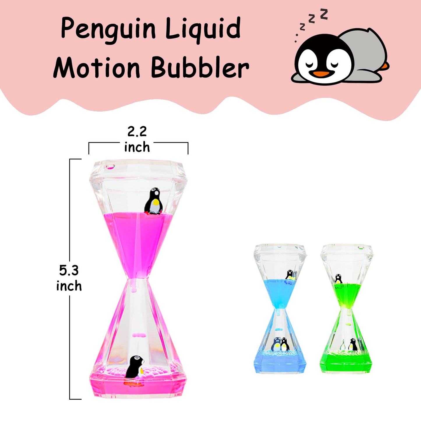 CAILINK Liquid Motion Bubbler 3 Pack Diamond Shaped Penguin Liquid Timer for Sensory Play Fidget Toy Stress Management for Kids and mature-themeds Colorful Calming Relaxing Hourglass