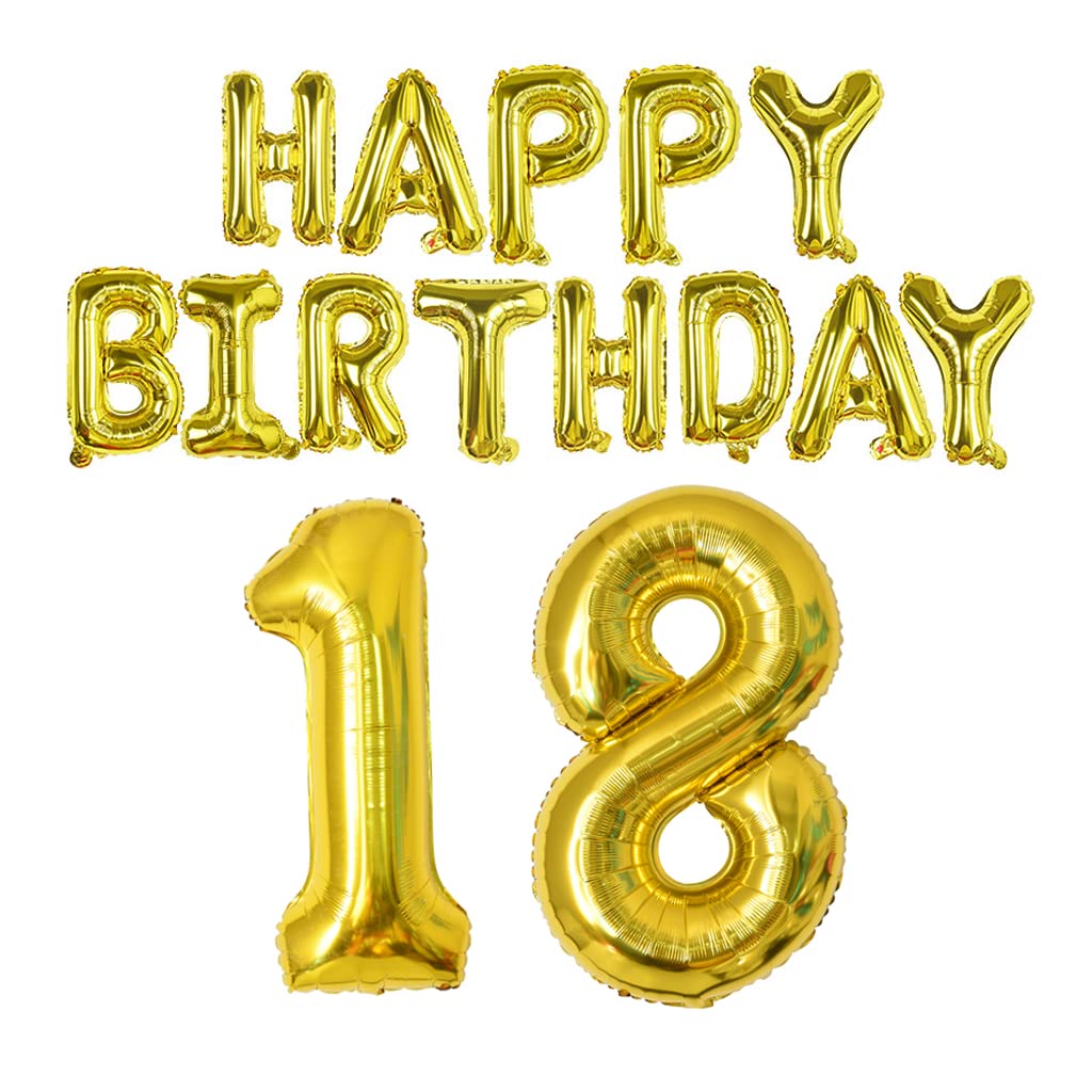 Happy Birthday Balloon Banner 40 Inch 18 Balloon Number 16 Inch Happy Birthday Letters Balloons Gold Foil Mylar Balloons For 18T
