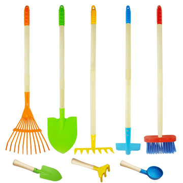 Pomiku 8Pcs Kids Gardening Tools, Kids Rake And Shovel Set, Toddler Outdoor Yard Tools, Garden Toys Gifts For Boys Girls Age 3 4