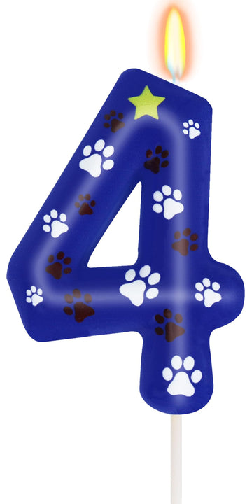 ElekFX Blue Dog Paw Birthday Candles, Number 4 Dog Patrol Birthday Party Supplies, 2.76 inch Paw Cake Topper Decorations, Birthd