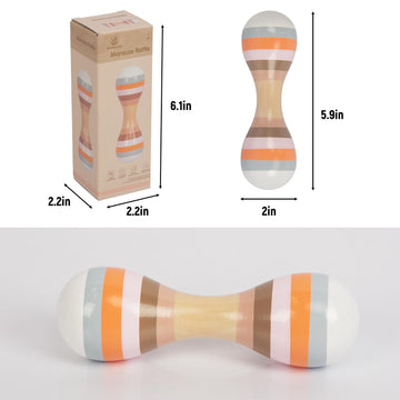 WoodenEdu Baby Maracas - Multicolor Wooden Rumba Shaker Percussion Rattles for Kids & Toddlers Musical Instrument