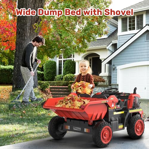 ANPABO Ride on Dump Truck, 12V Ride on Car with Remote Control, Electric Dump Bed and Extra Shovel, Ride on Construction Vehicle