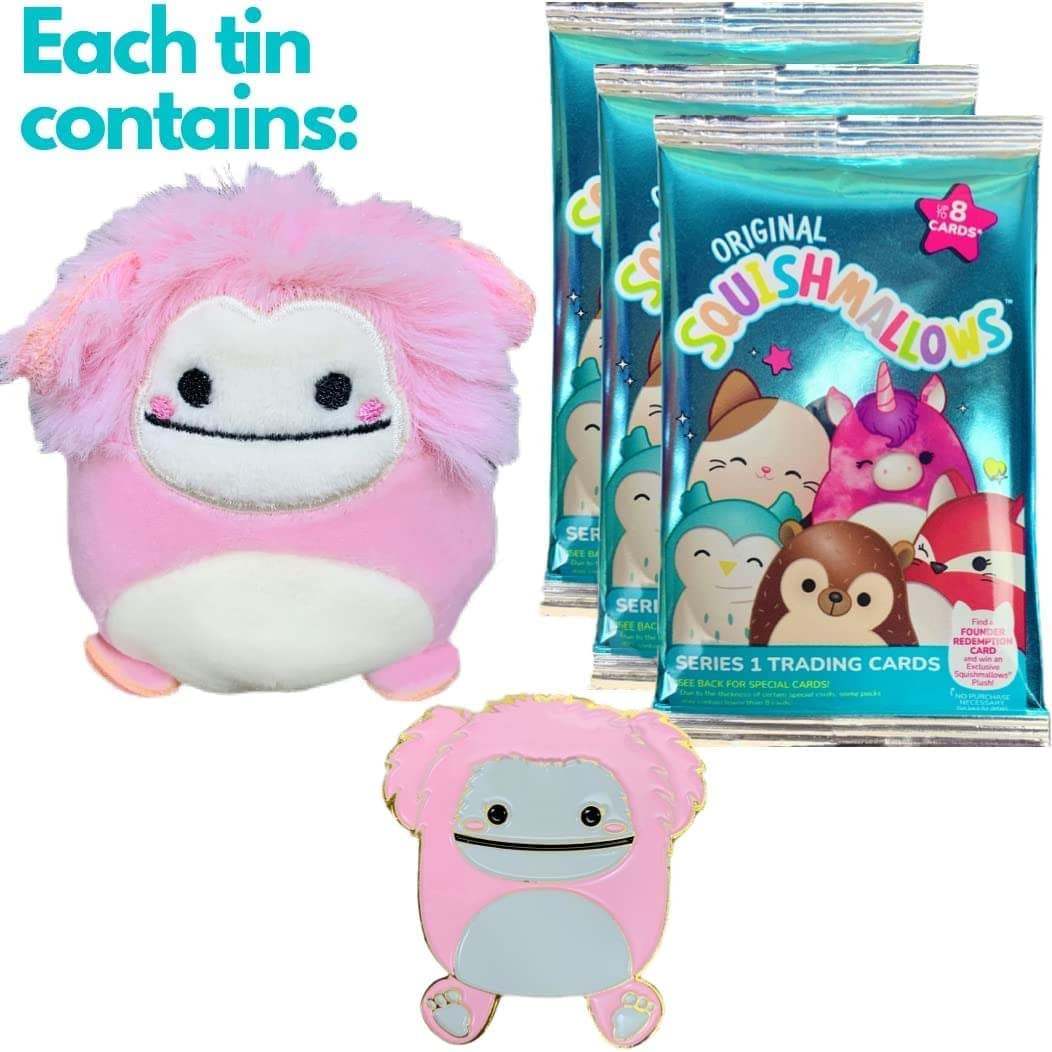 Squishmallow Official Kellytoy Collector'S Tin Set With Micromallow Exclusive Pin And Trading Cads Choose Your Favorite Or Collect Them All (Brina The Bigfoot)