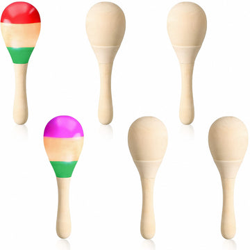 Leitee 6 Pcs DIY Mini Wooden Maracas Rattles Egg Shaker Kids Musical Party Favor Baby Shaker Sand Hammer Toy, Assorted Designs, 