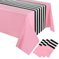 Oudain 3 Pcs Striped Tablecloth 108 x 54 Inch Disposable Plastic Table Cloth Waterproof Tablecloth Rectangle Table Cover for Bir