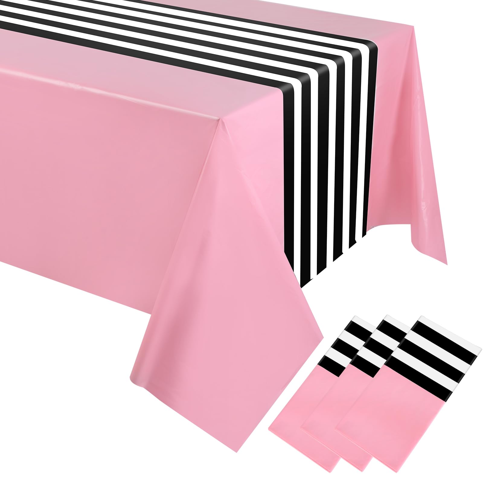 Oudain 3 Pcs Striped Tablecloth 108 x 54 Inch Disposable Plastic Table Cloth Waterproof Tablecloth Rectangle Table Cover for Bir