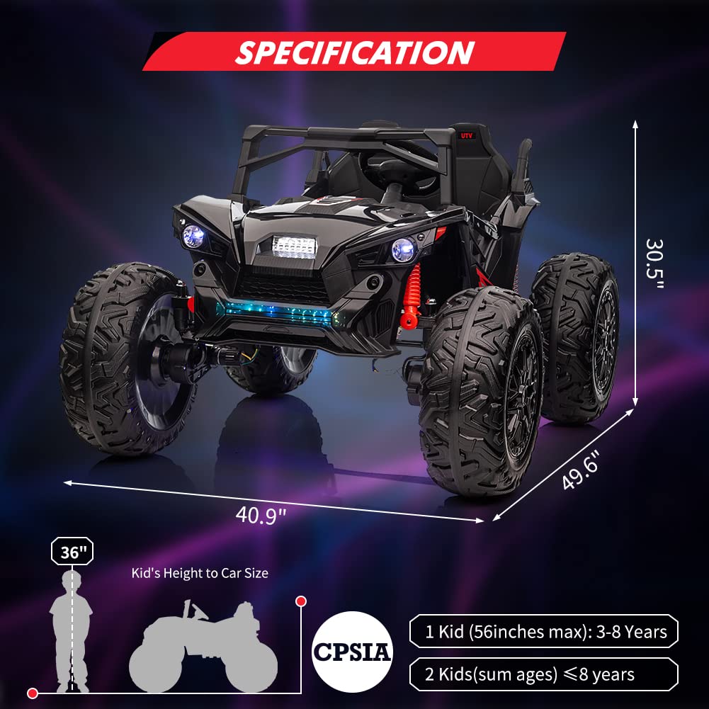 24V 2Seats Ride On Utv With Remote Control, 17'' Extra Large Eva Wheels & 20.5 Wide Seat 4Wd Electric Vehicle With Full-Metal Su