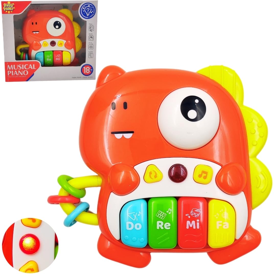 PLUSPOINT Baby Piano Toy, Dinosaur Piano Keyboard Light Up Sound Musical Toy, Learning Educational Interactive Infant Toddler Ki
