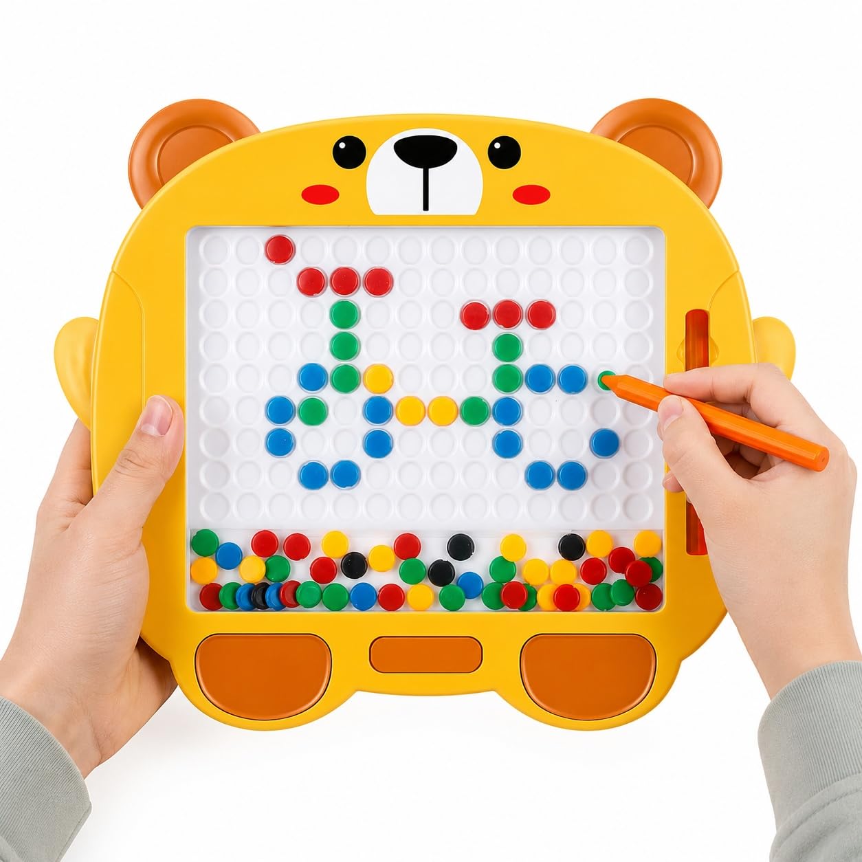 Magnetic Drawing Slate for Kids, Bear Shaped Board with Colourful Dot Beads and Magnetic Pen, Creative Learning Toy Multicolor (