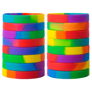 Cyclusive 20 Pieces Rubber Bracelets Solid Color Silicone Wristbands Colored Rubber Stretch Bracelets For Women Men Teen Gifts(R
