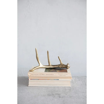 Creative Co-Op Aluminum Antler D  Cor, Gold Finish Figurine, 16'' L X 5'' W X 5'' H, Greige