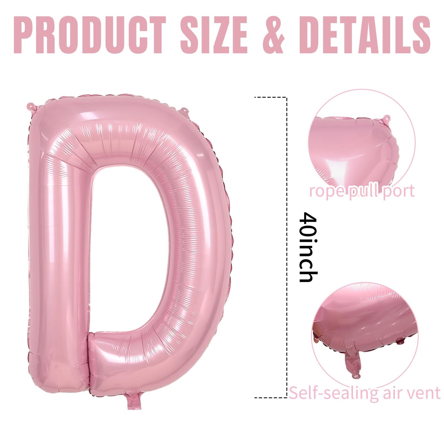 40 Inch Pink Letter Balloons, Large D Letter Balloons Foil Helium Balloon, Foil Big Single Alphabet D Balloon, Pink Letters for