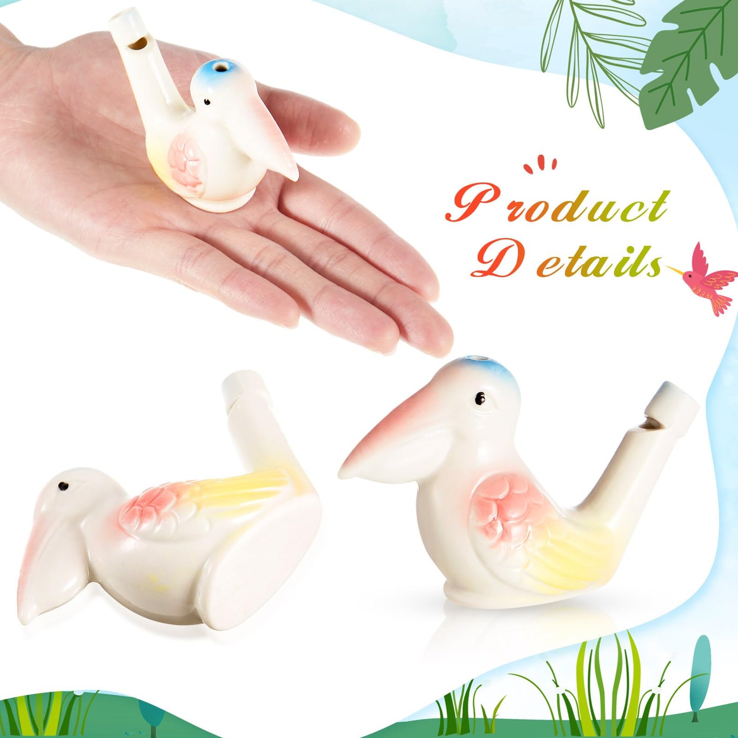 Gejoy 6 Pcs Bird Water Whistles for Kids Ceramic Bird Call Whistles Colorful Porcelain Toys for Kids Adults Birthday Easter Gift