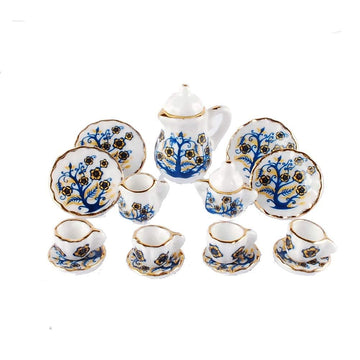 Baenrcy 1 Set 15 Pieces 1:12 Ceramics Tea Cup Set Lovely Dollhouse Decoration Set Dollhouse Kitchen Accessories (#6)