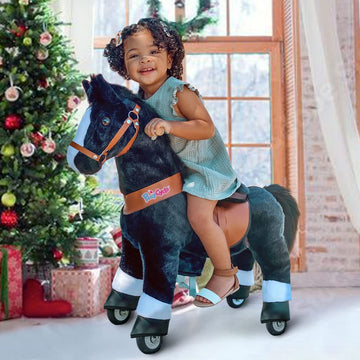 Ponycycle Ride On Pony Toy Spring Horse Classic Model U (With Brake/ 36' Height/Size 4 For Age 4-8) Horse Rider Toys Bouncy Animals Toddlers Riding Toy Black Ux426