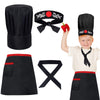 Keymall Kids Hibachi Chef Hat Teppanyaki Tall Chef Cap With Hachimaki Headband Tie Apron For Hibachi Birthday Party Costume(Blac