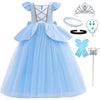 Itvti Princess Cinderella Costume For Girls Kids Cosplay Dress Carnival Halloween Party Outfit, Blue, 6-7 Years