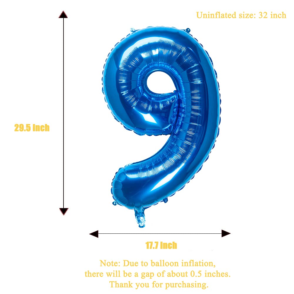 32 Inch Blue Number 9 Balloons Foil Ballon Digital Birthday Party Decoration Supplies (Blue Number 9 Balloon)