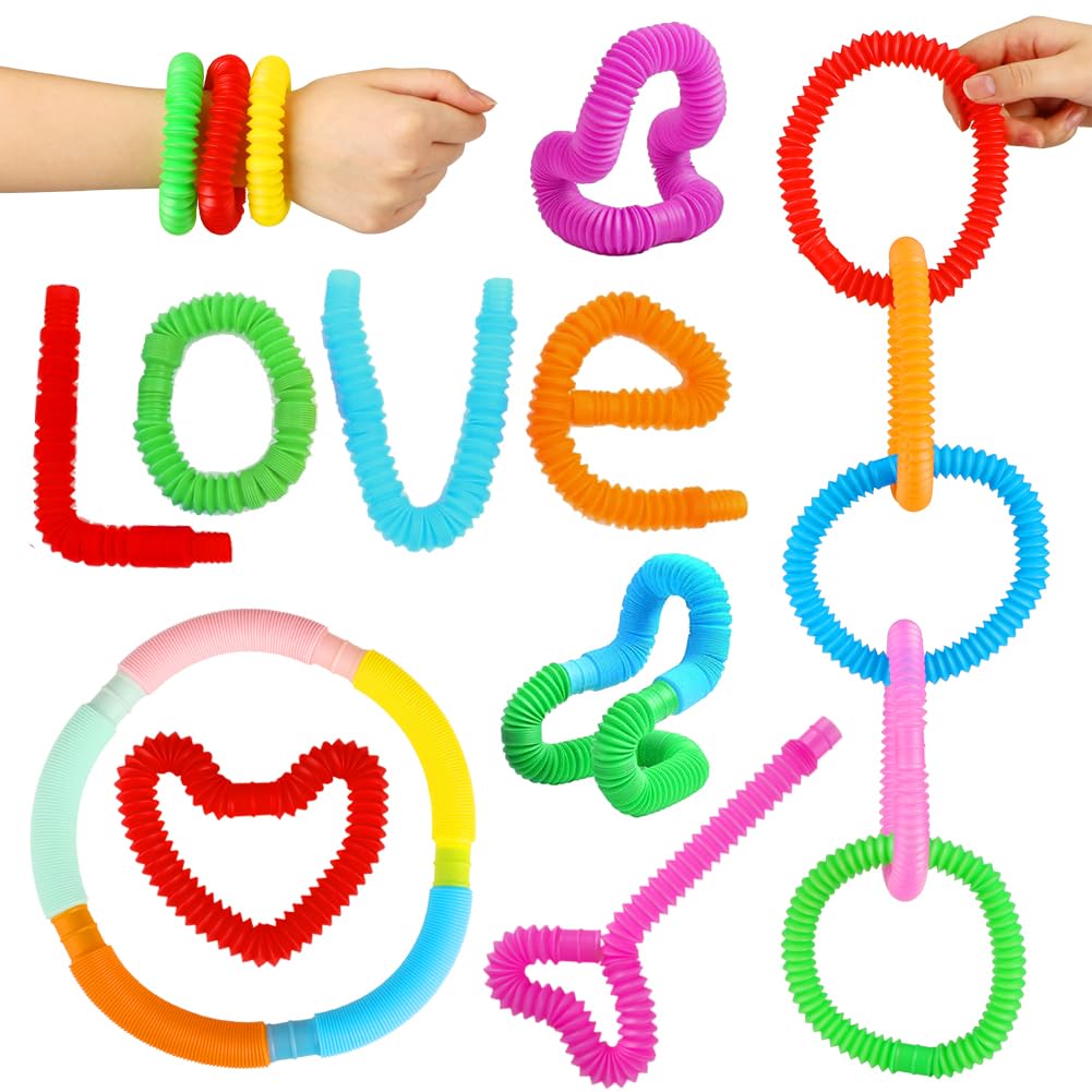 Siwarm 52 Pack Pop Tubes - Sensory Fidget Toys for Kids, Small, 10 Colors, Ideal for Anxiety Relief and Classroom Prizes