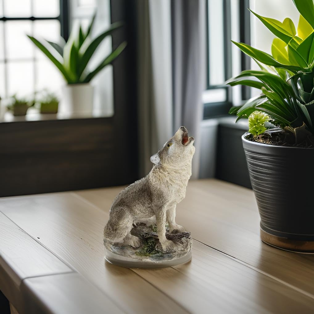 The Bridge Collection Small Howling Wolf Figurine - Resin Gray Wolf Howling Statue For Tabletop Decor