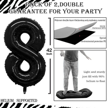 Goer Black Foil Balloons Number 8,Huge Number Balloons For 8Th 18Th 28Th 38Th 48Th Birthday Party Supplies Anniversary Decorations (3 Pcs,42 Inch,32 Inch,16Inch)