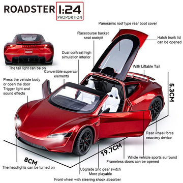 1:24 Scale Roadster Alloy Car Model Diecast Toy Vehicles for Kids, car Model,Pull Back Alloy Car with Lights and Music,Gifts for