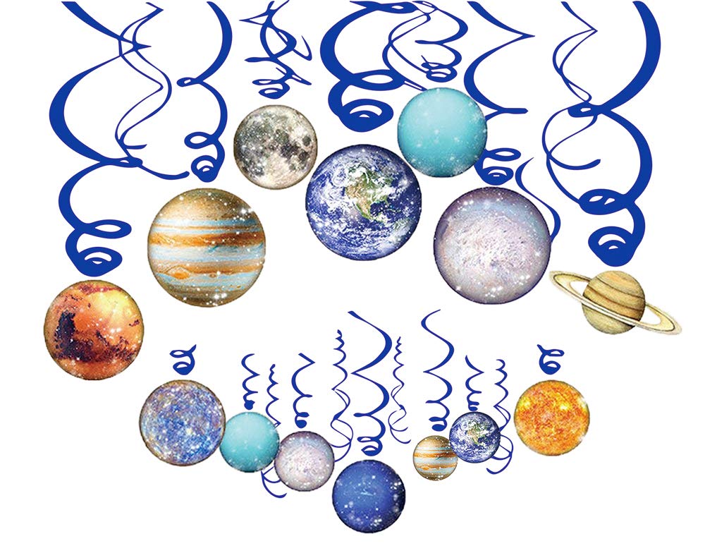 HADEEONG Solar System Hanging Swirl Party Supplies - Space Themed Planets Birthday Banner for Boys Girls Kids - Happy Birthday P