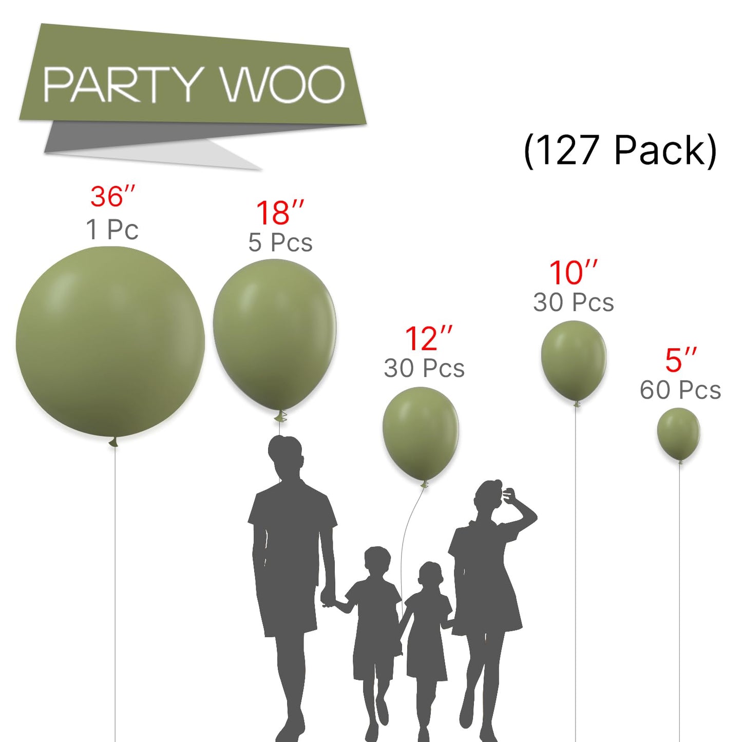 Partywoo Sage Green Balloons, 127 Pcs Boho Green Balloons Different Sizes Pack Of 36 Inch 18 Inch 12 Inch 10 Inch 5 Inch Green Balloons For Balloon Garland As Birthday Party Decorations, Green-F11