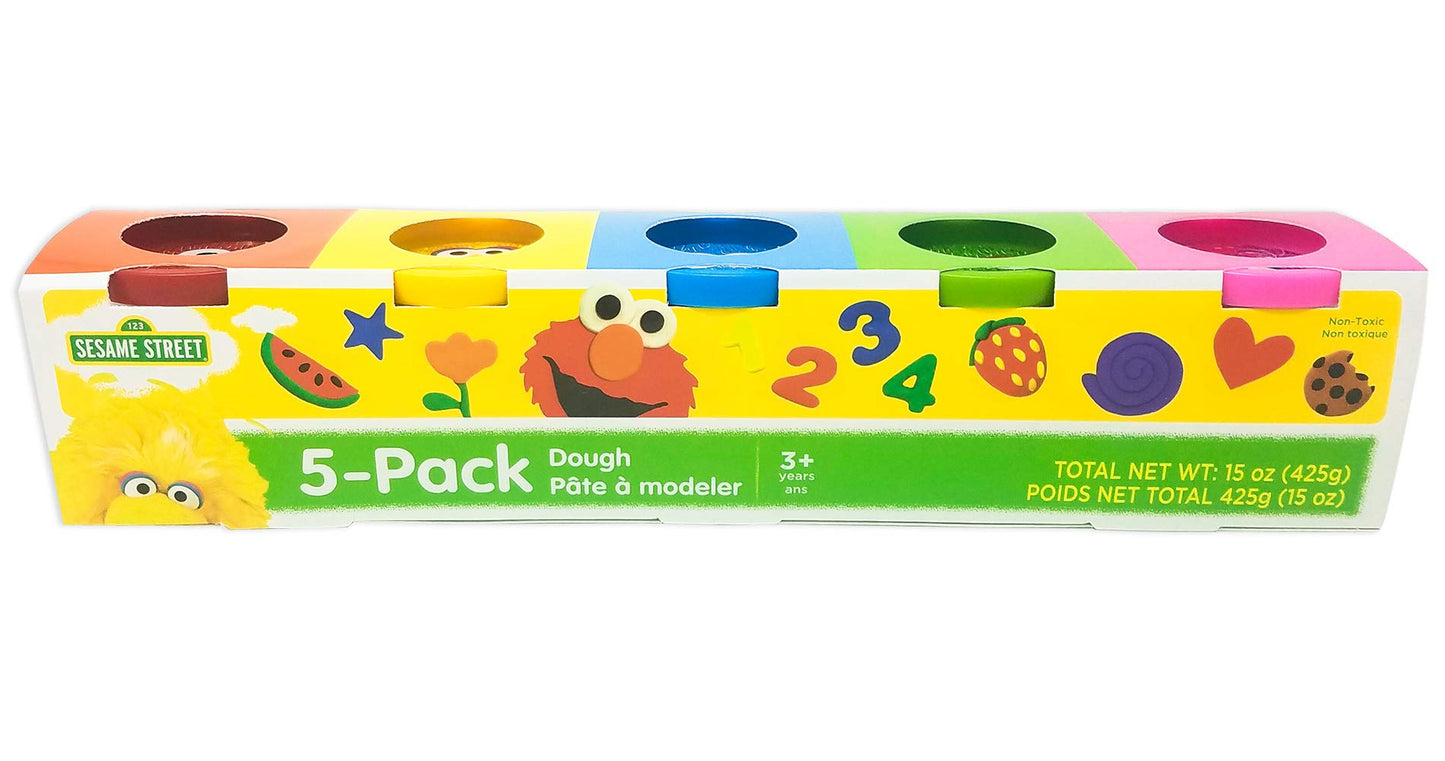 Sesame Street Modeling Dough, 5-Pack, 3oz Cans, Assorted Colors, Elmo, Cookie Monster, Big Bird, Oscar the Grouch, Abby Cadabby,