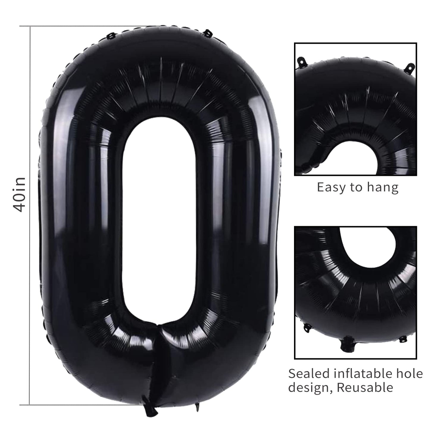 Smlpuame 40 Inch Number Balloon 0-9 Black Large Number 100 Balloons,Digital Balloons For Birthday Party Celebration Decorations