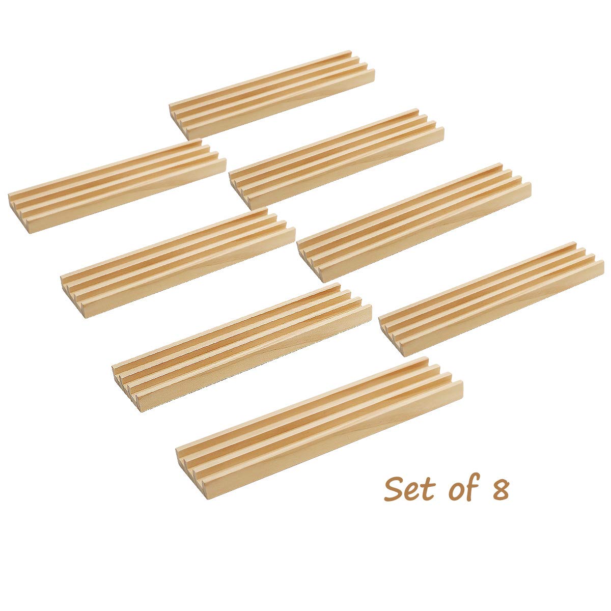 Exqline Wooden Domino Racks Set of 8 - Premium Organizer for Mexican Train & Chickenfoot Games - Woodgrain Color, Model DR-001