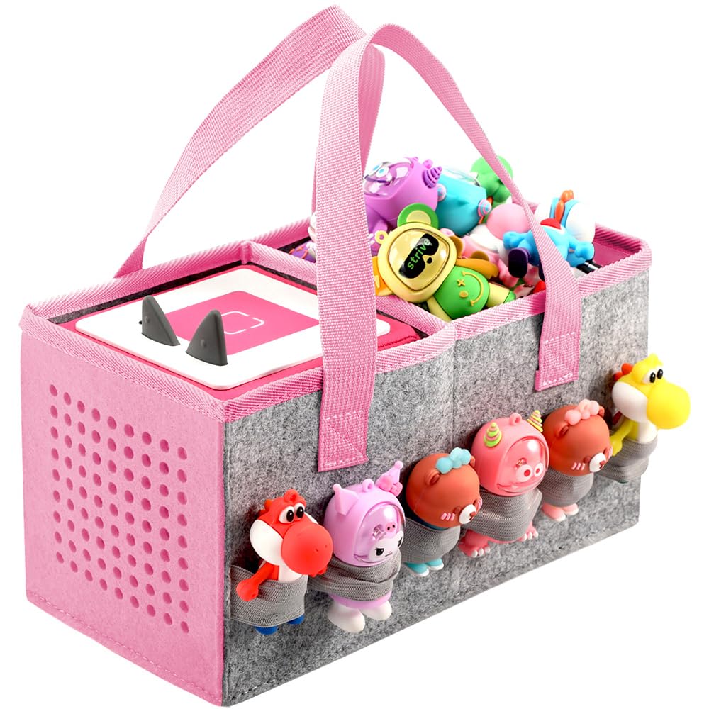 Portable Carrying Case Compatible With Toniebox Starter Set And Tonies Figurines,Travel Felt Cloth Musical Toy Folding Bag For Toniebox Accessories (Dark Pink)